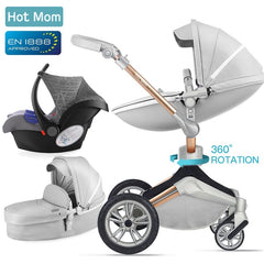 Exclusive Luxurious Baby Stroller 3 in 1 carriage with Bassinet 360° Rotation Function