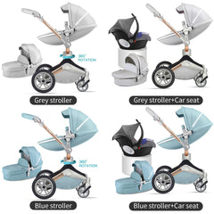 Exclusive Luxurious Baby Stroller 3 in 1 carriage with Bassinet 360° Rotation Function